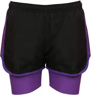 AA Sportswear Womens Shorts for Active Wear Jogging Running Gym Cycling Wear Breathable Black-Purple