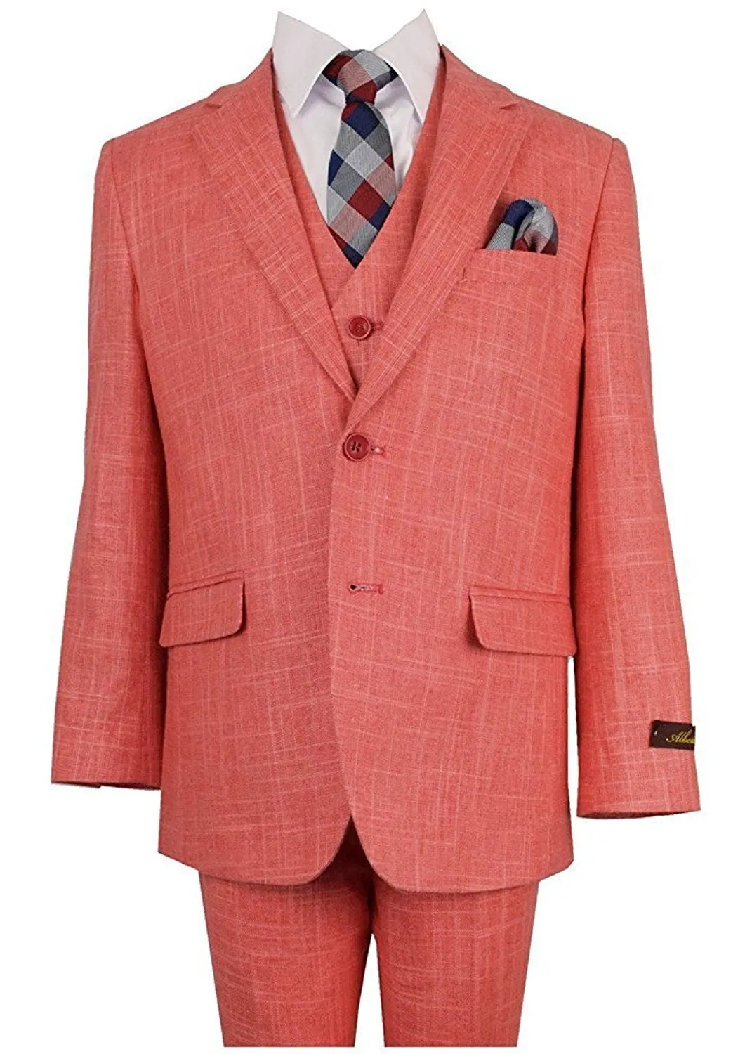 Alberto Boy's Regular Fit Formal 5 Piece Linen Suit Set with Shirt, Vest, Hanky, Tie - CLEARANCE, FINAL SALE!