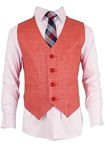 Alberto Boy's Regular Fit Formal 5 Piece Linen Suit Set with Shirt, Vest, Hanky, Tie - CLEARANCE, FINAL SALE!