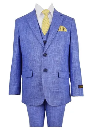 Alberto Boy's Regular Fit Formal 5 Piece Linen Suit Set with Shirt, Vest, Hanky, Tie - CLEARANCE, FINAL SALE!