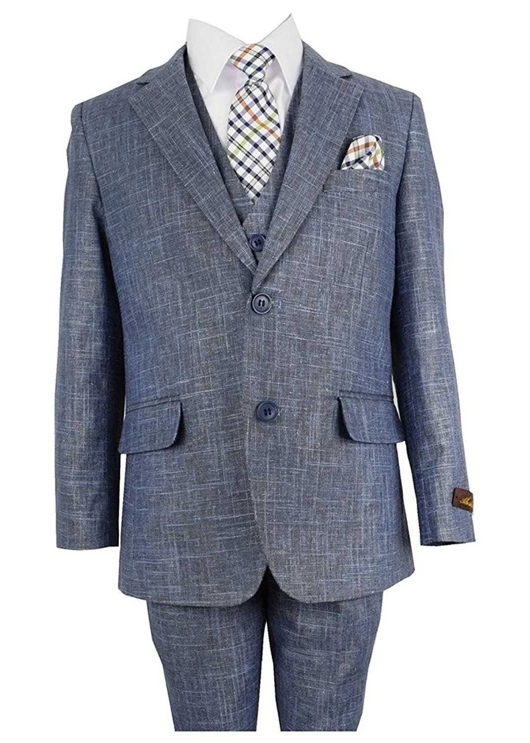 Alberto Boy's Regular Fit Formal 5 Piece Linen Suit Set with Shirt, Vest, Hanky, Tie - CLEARANCE, FINAL SALE!