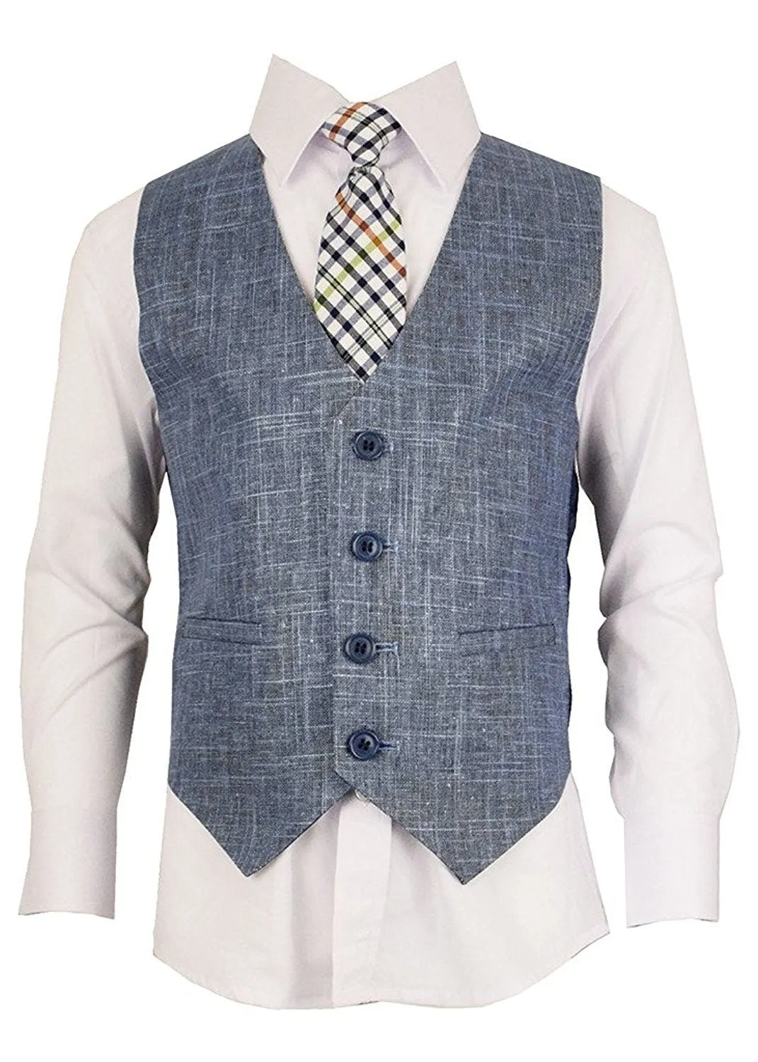 Alberto Boy's Regular Fit Formal 5 Piece Linen Suit Set with Shirt, Vest, Hanky, Tie - CLEARANCE, FINAL SALE!