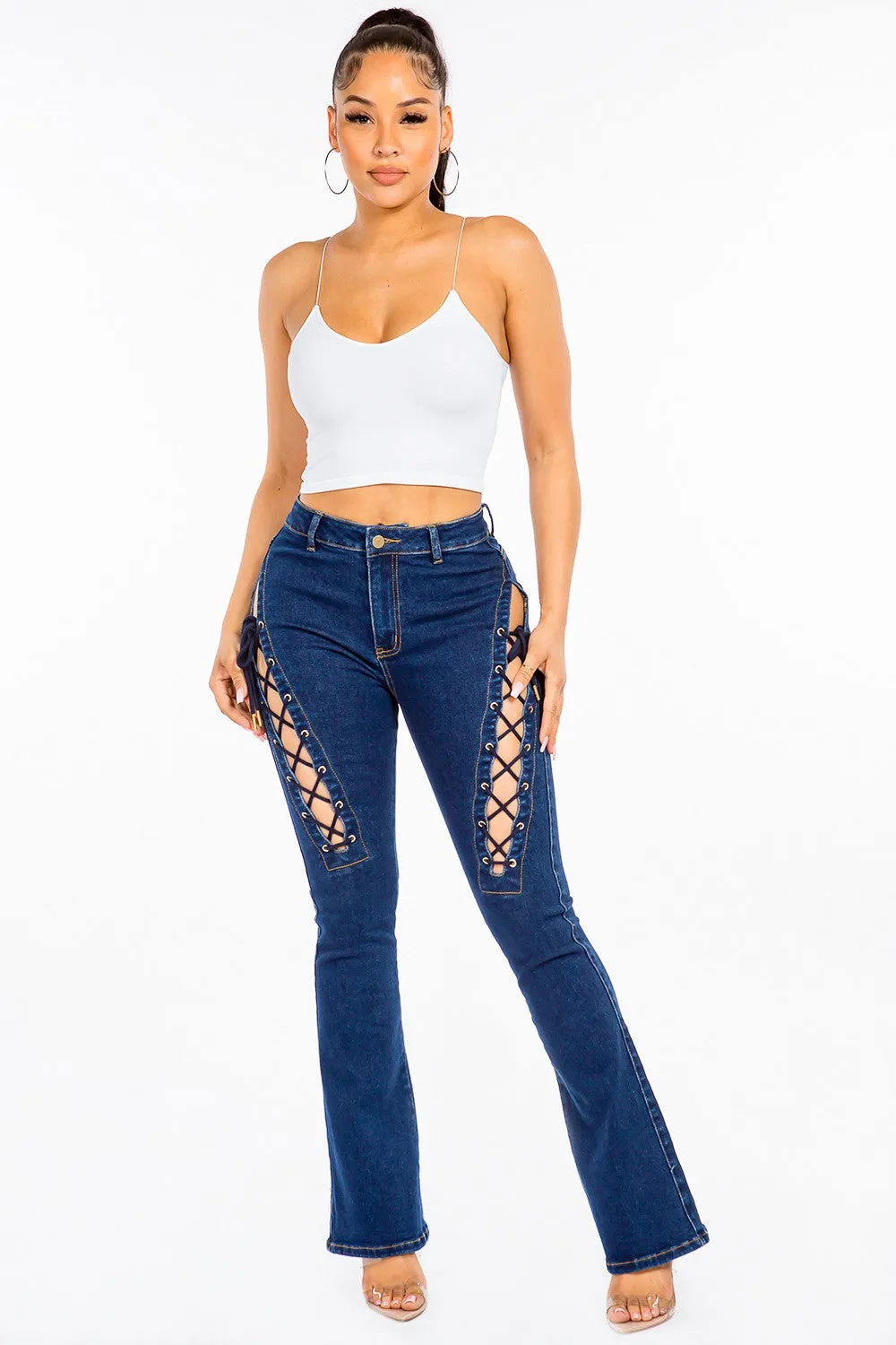 American Bazi High Rise Lace Up Jeans – Stylish & Trendy Women's Denim