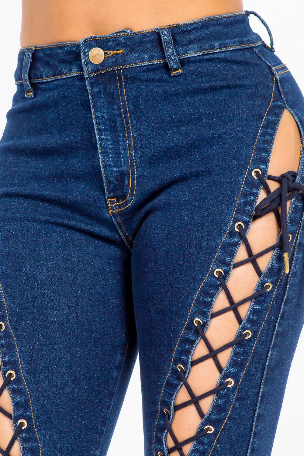 American Bazi High Rise Lace Up Jeans – Stylish & Trendy Women's Denim