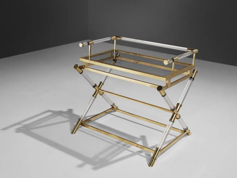 Belgo Chrom Serving Table in Brass and Lucite