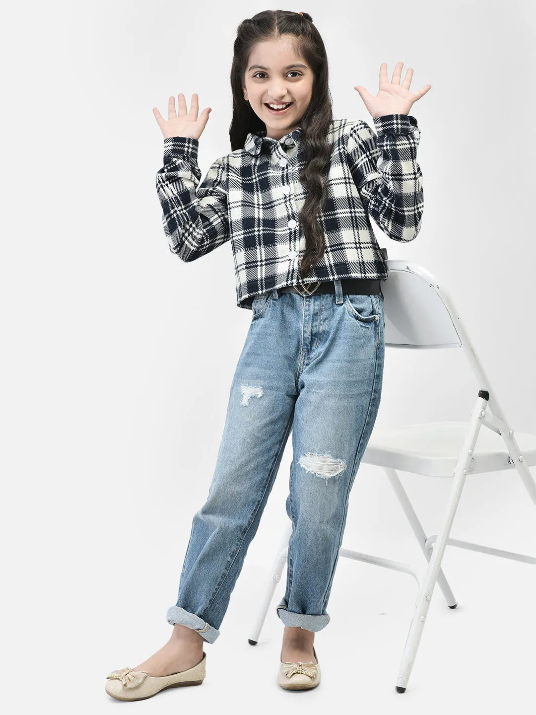 Black Checked Crop Length Shirt