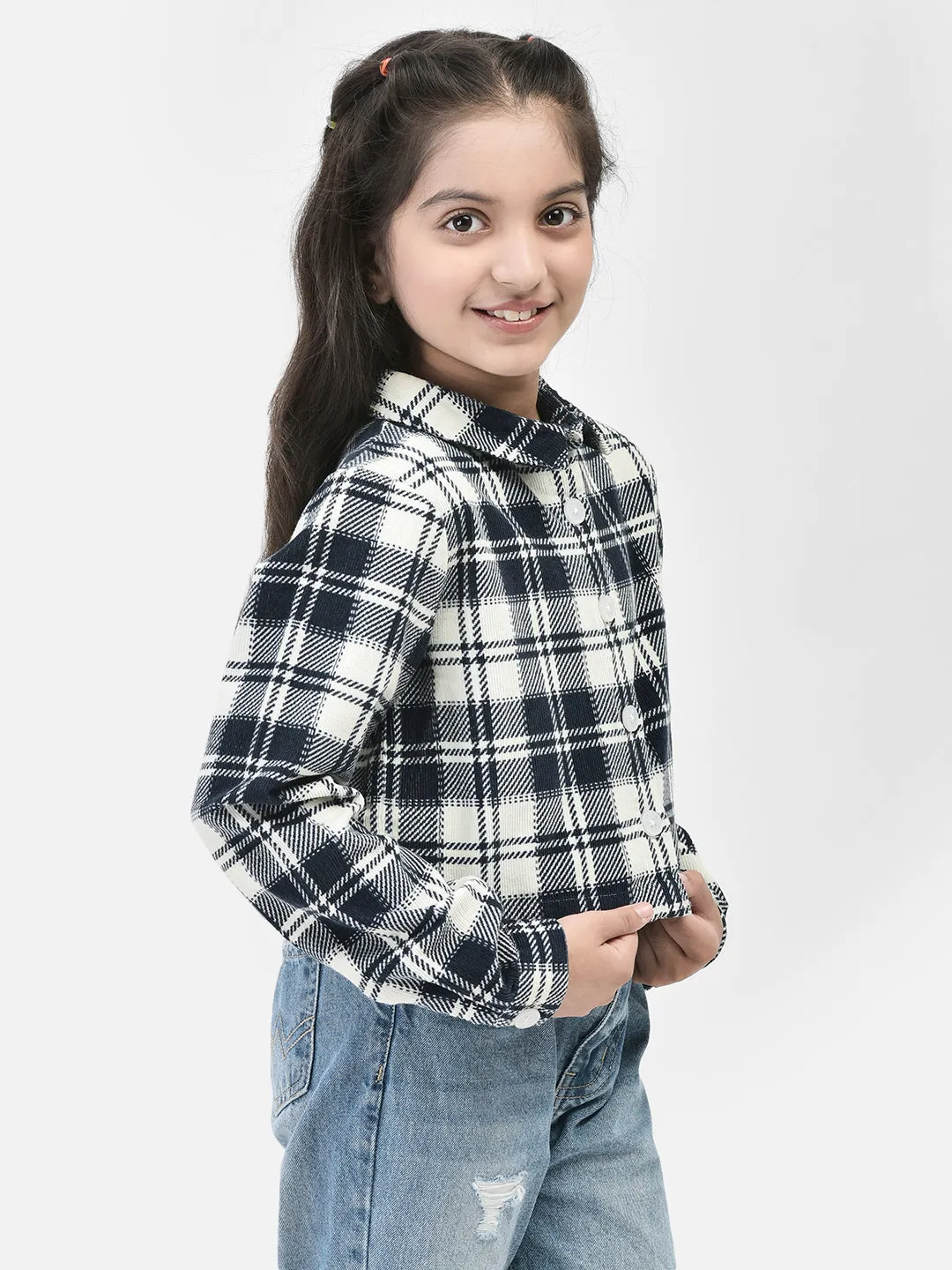 Black Checked Crop Length Shirt