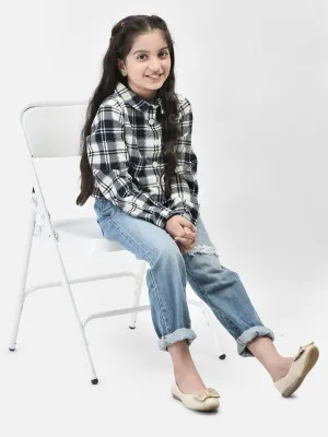 Black Checked Crop Length Shirt