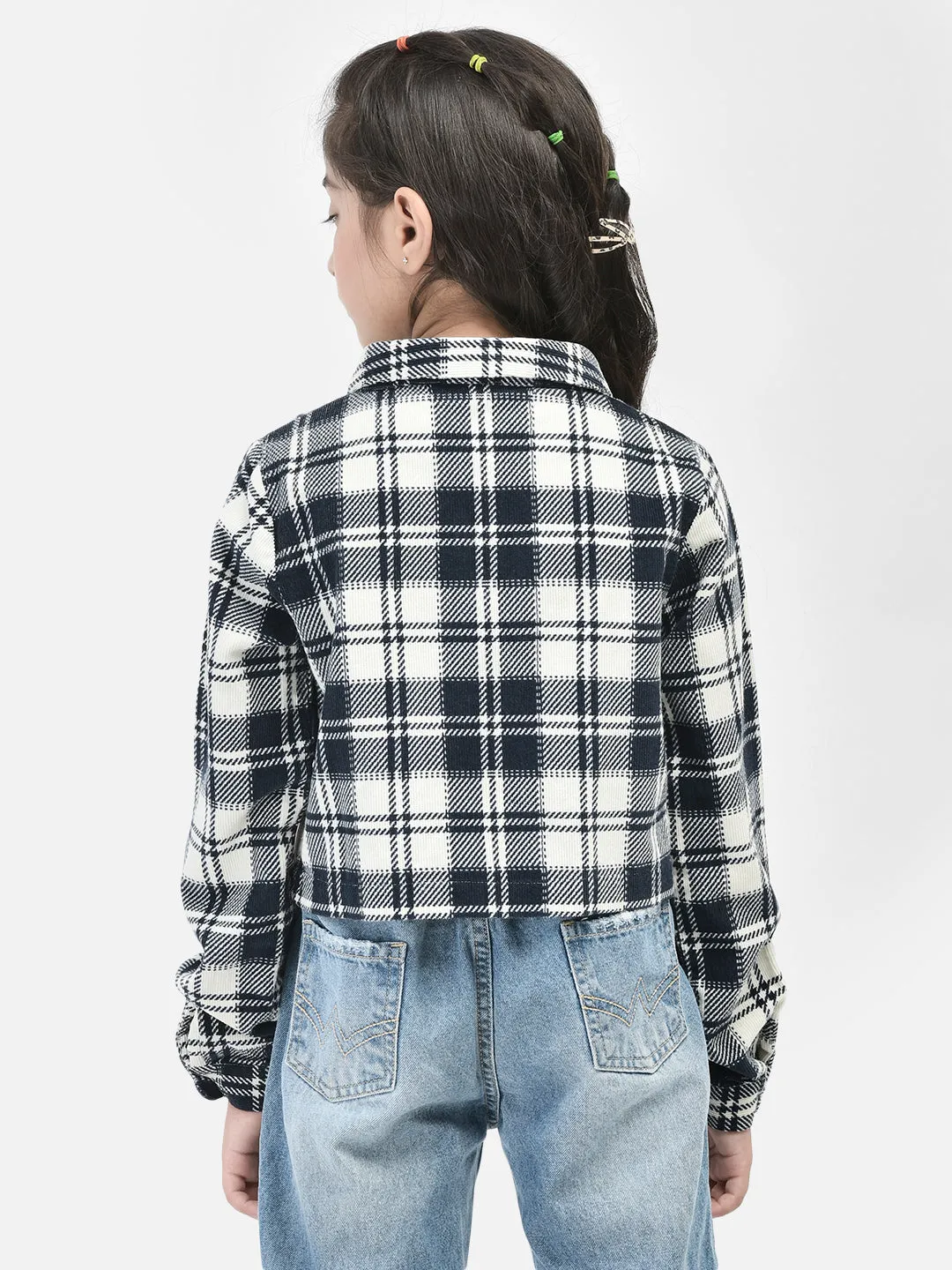 Black Checked Crop Length Shirt