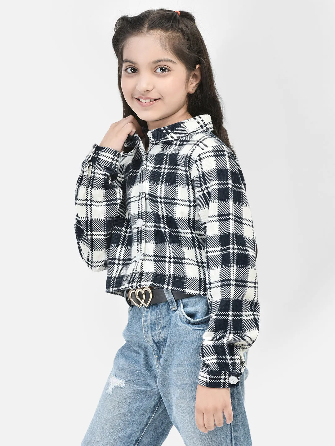 Black Checked Crop Length Shirt