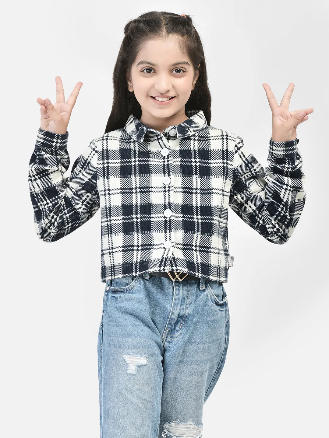 Black Checked Crop Length Shirt