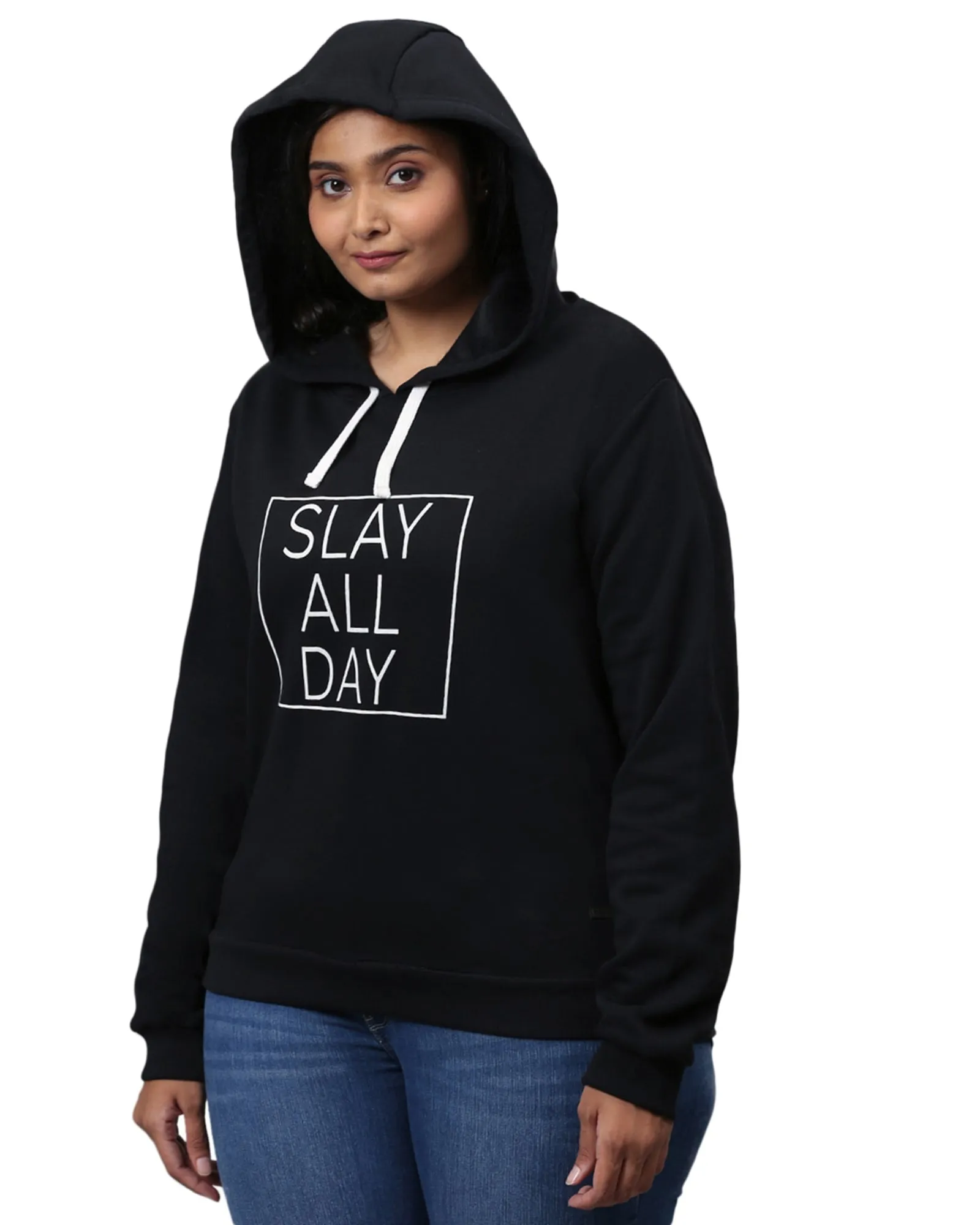 Black "Slay All Day" Sweatshirt with Hoodie | Mustard