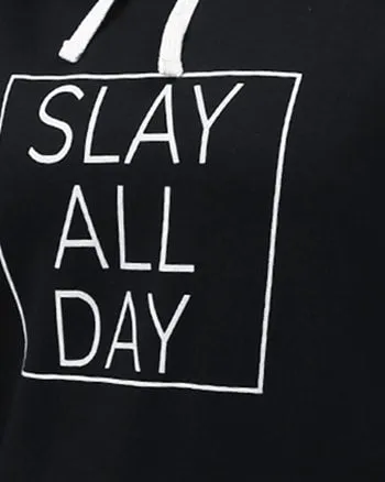 Black "Slay All Day" Sweatshirt with Hoodie | Mustard
