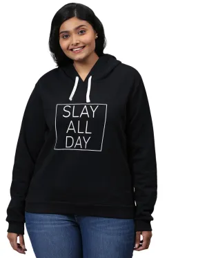 Black "Slay All Day" Sweatshirt with Hoodie | Mustard