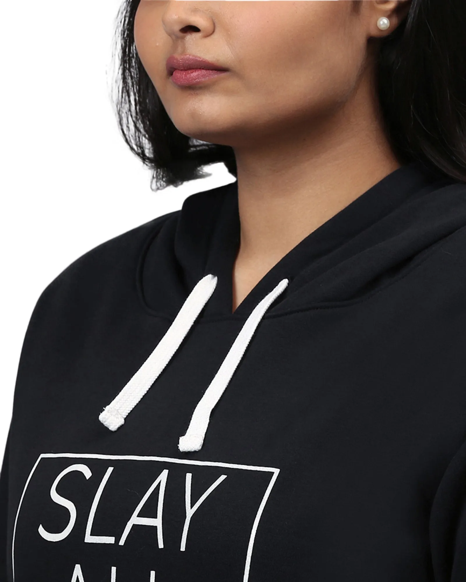 Black "Slay All Day" Sweatshirt with Hoodie | Mustard