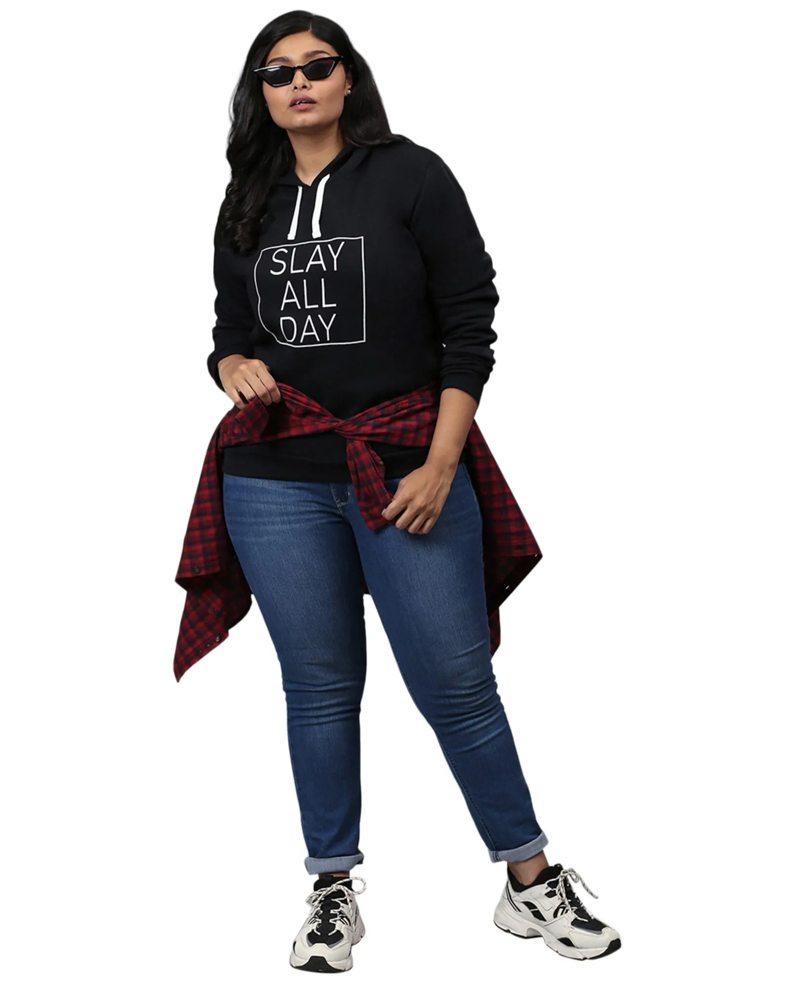 Black "Slay All Day" Sweatshirt with Hoodie | Mustard