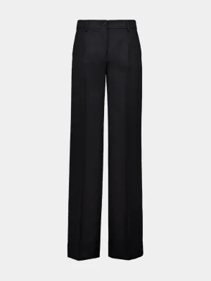 Black Wide-Leg Virgin Wool Trousers