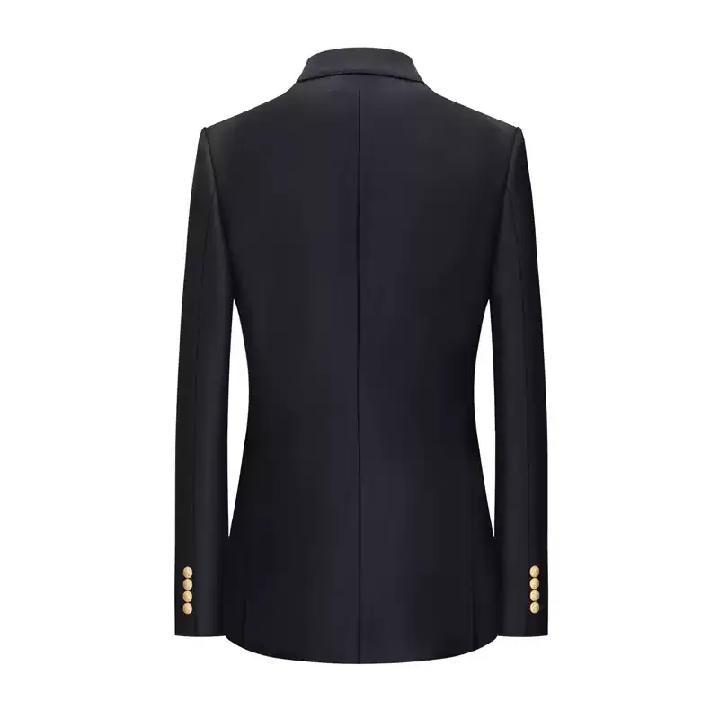 Black Wool Blazer with Gold Crest Patch and Two Button Closure – Single Breasted Blazer for Men Plus Size