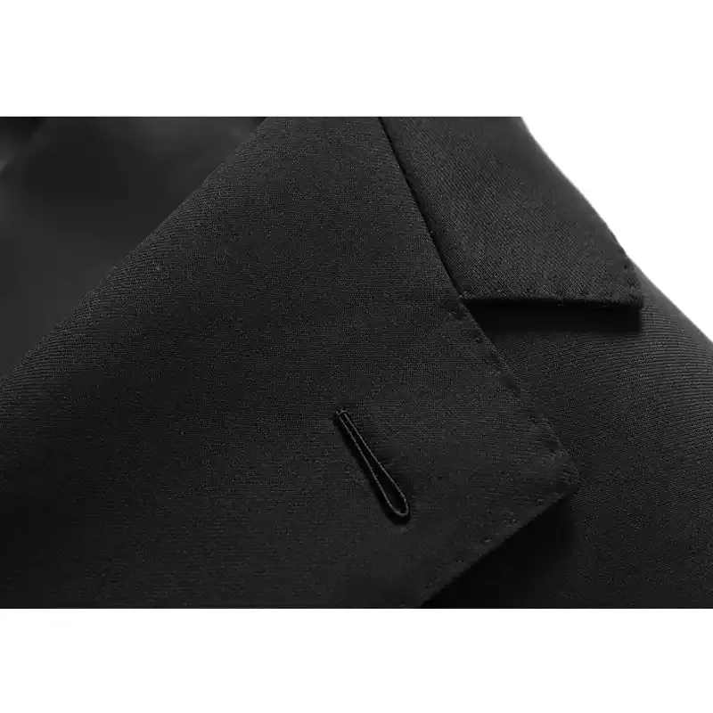Black Wool Blazer with Gold Crest Patch and Two Button Closure – Single Breasted Blazer for Men Plus Size