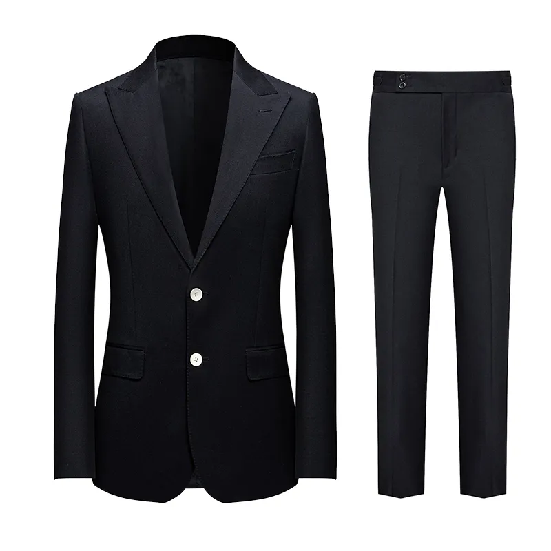 Black Wool Suit for Men in Black with Notch Lapel - Men Single Breasted Blazer Plus Size
