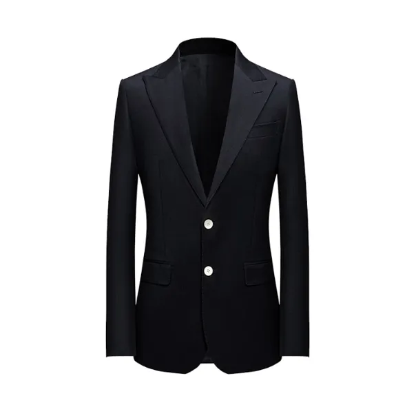 Black Wool Suit for Men in Black with Notch Lapel - Men Single Breasted Blazer Plus Size