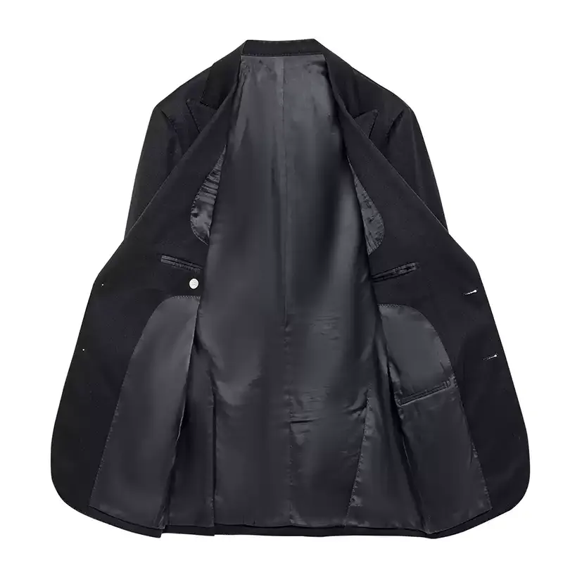 Black Wool Suit for Men in Black with Notch Lapel - Men Single Breasted Blazer Plus Size