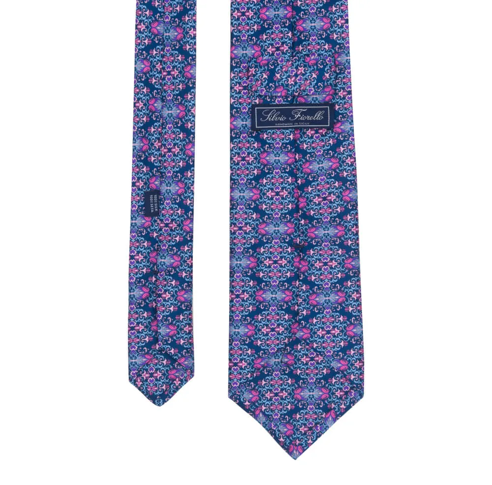 Blue and Pink Charlemagne Duchesse Silk Tie