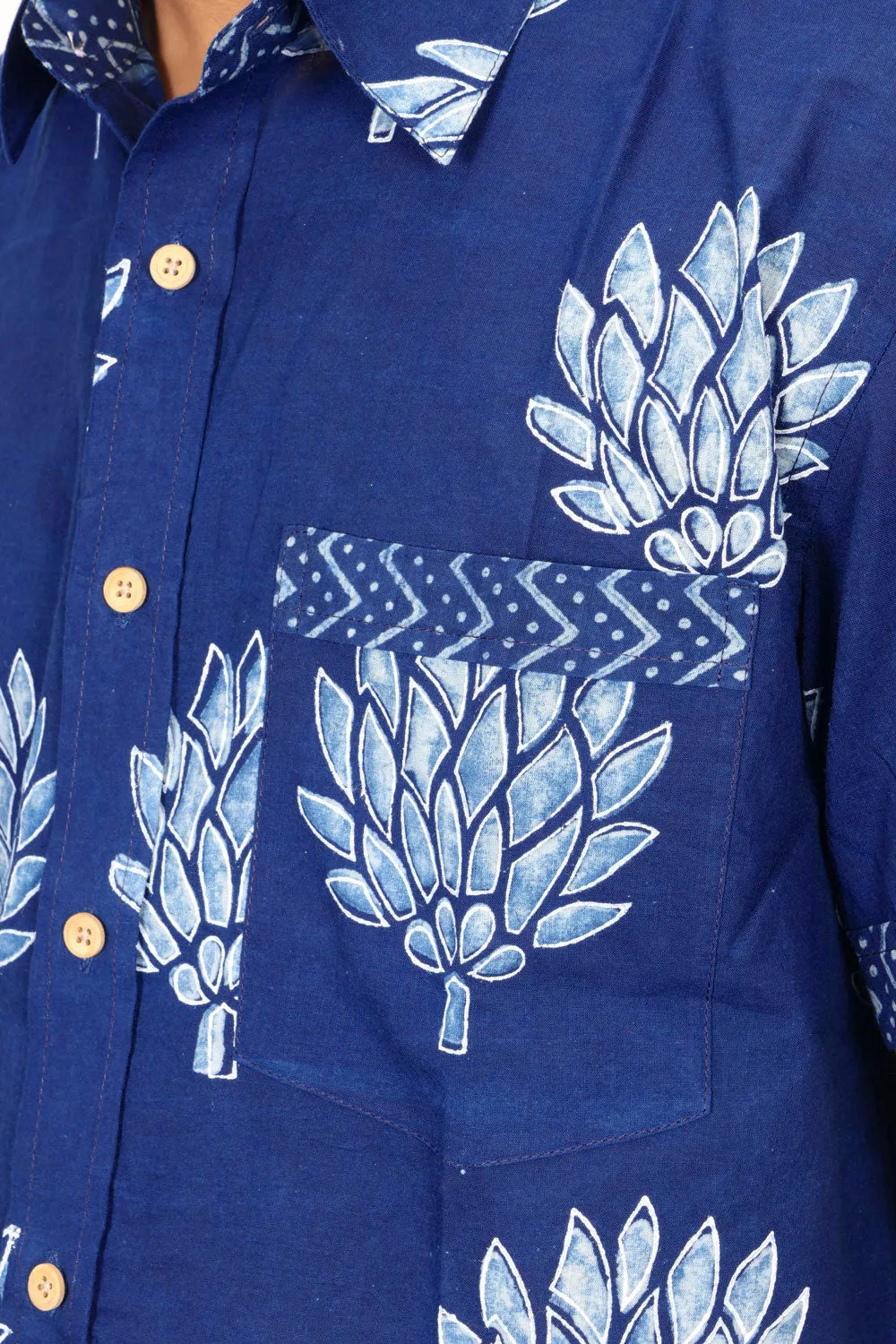 Blue Half Sleeve Indigo Hand Block Print Cotton Shirt 10074410