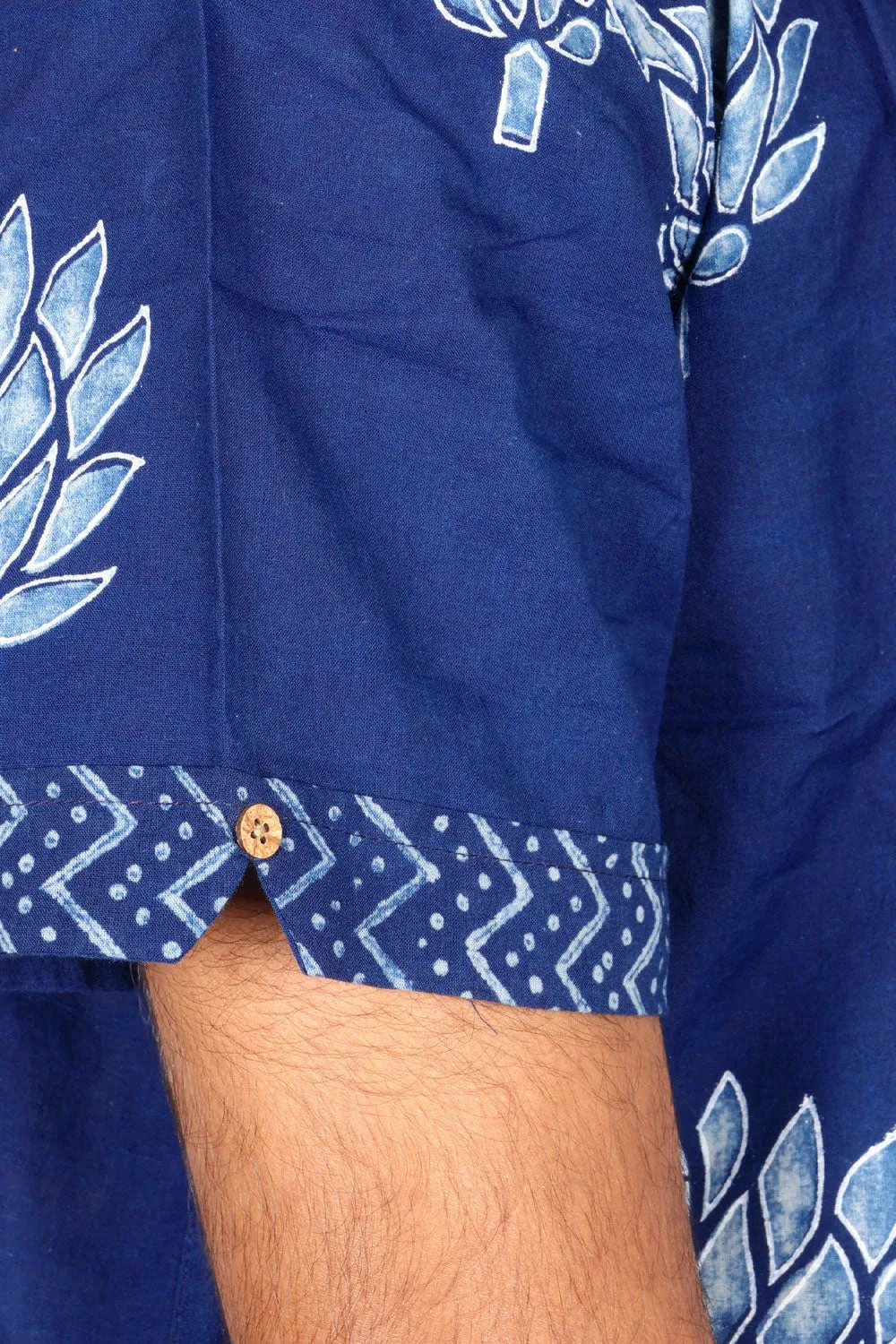 Blue Half Sleeve Indigo Hand Block Print Cotton Shirt 10074410