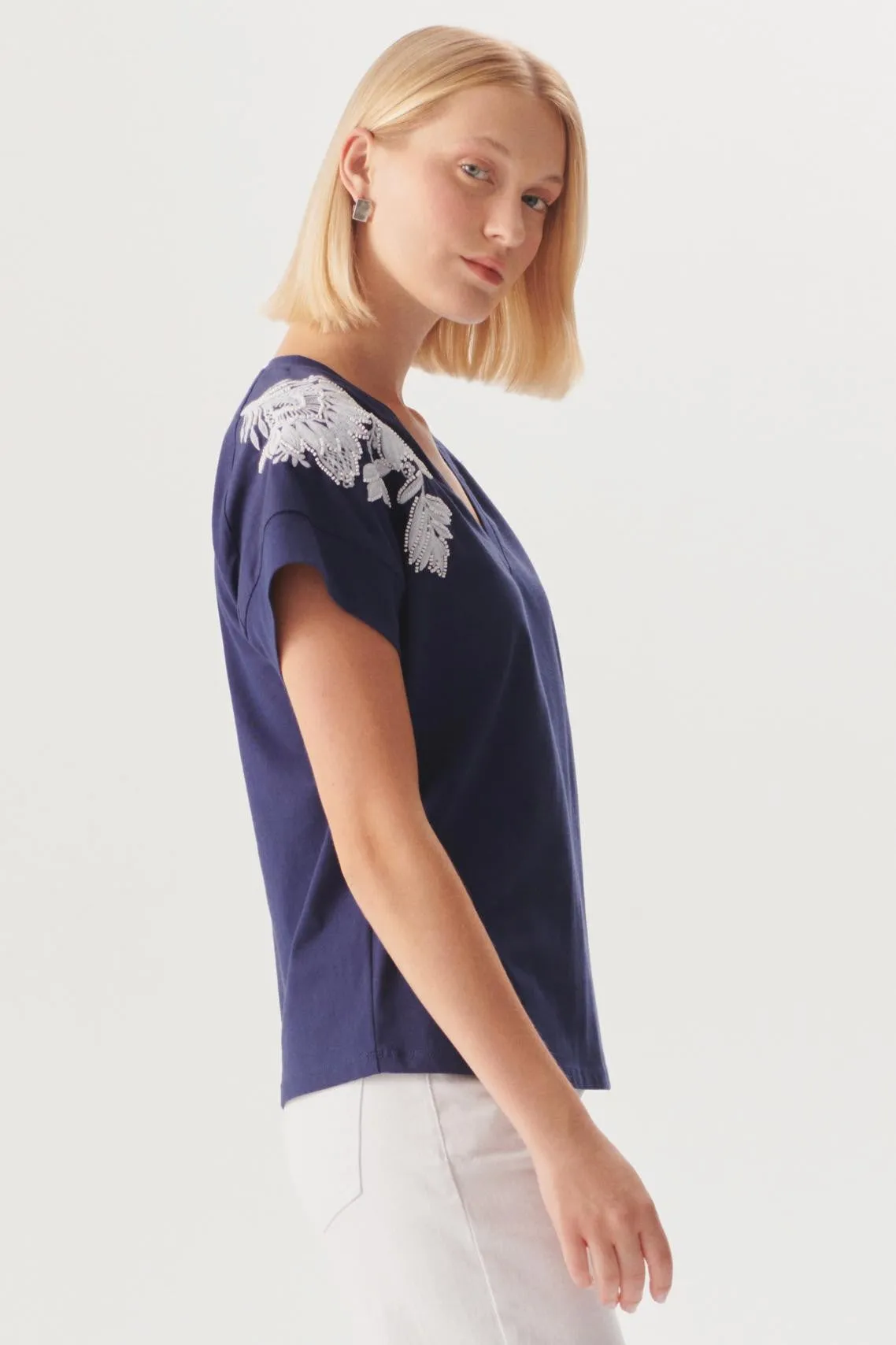Blue Sleek Embellished T-Shirt