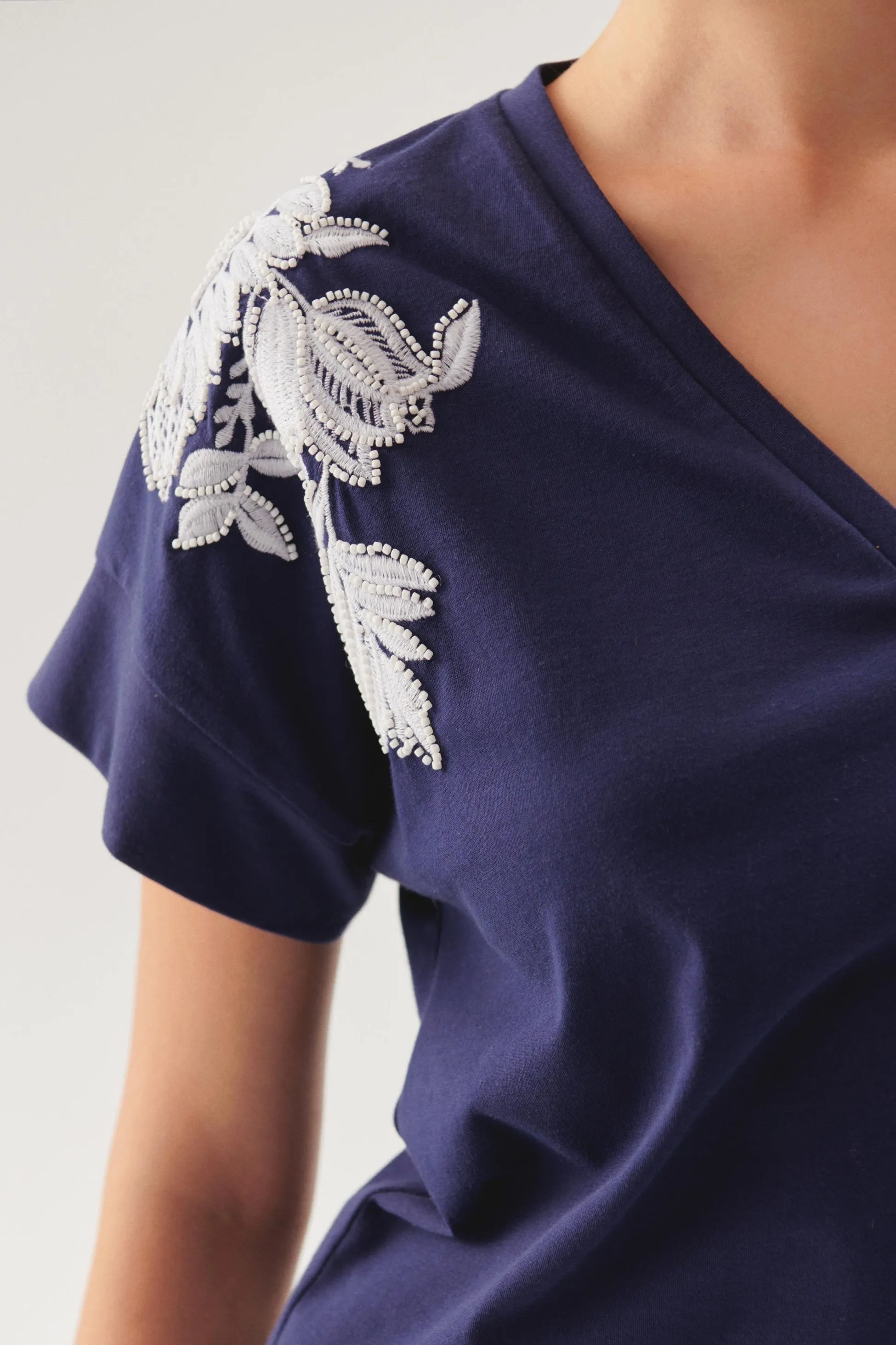 Blue Sleek Embellished T-Shirt