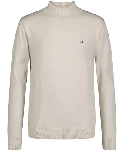 Calvin Klein Boys' Pullover Turtleneck Sweater, Logo Detailing, Ribbed Neckline & Cuffs, Ivory, 7