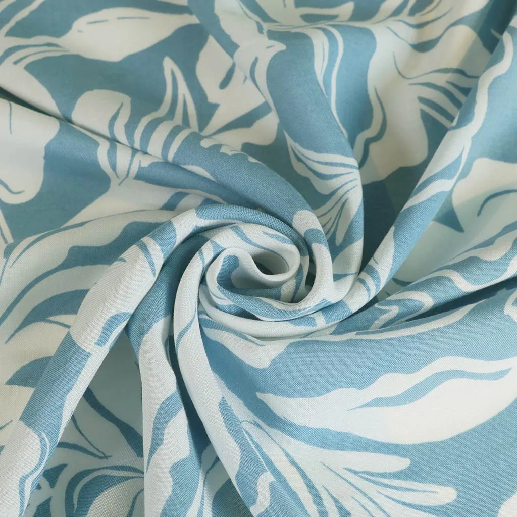 Capri - Stone Blue Foliage Viscose Woven Fabric Sample