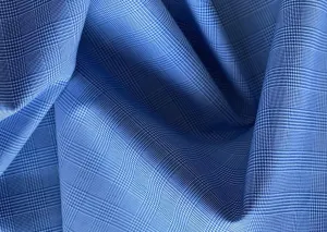 Cornflower Blue Glen Urquhart Plaid Cotton Shirting (Made in Italy)