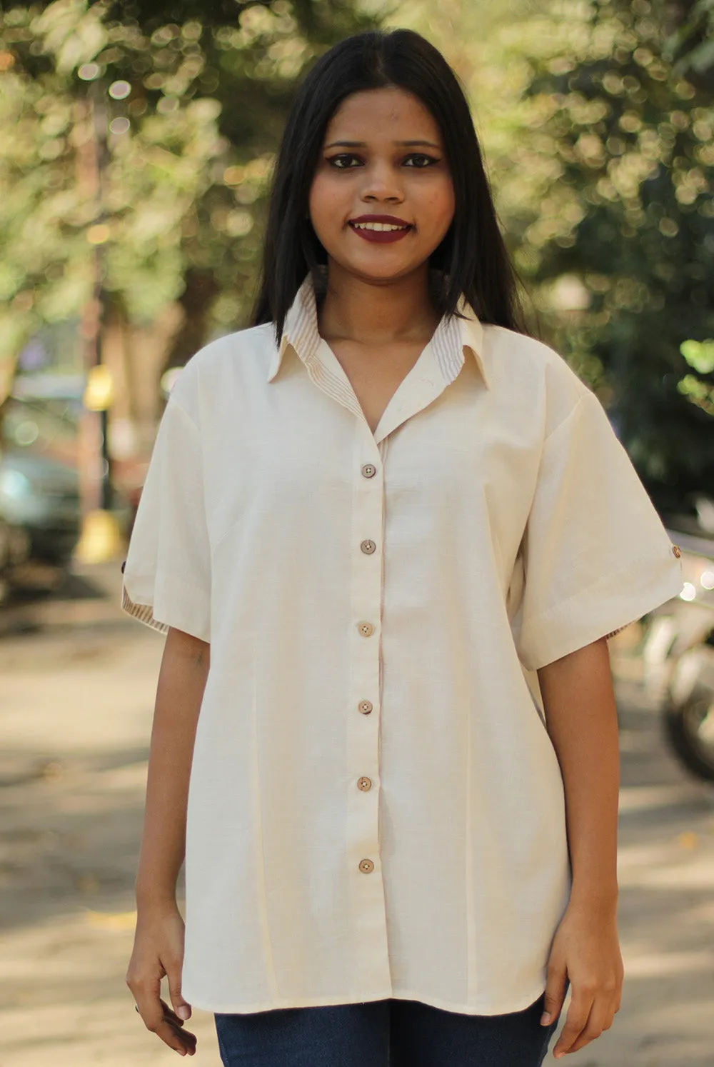 Cotton Shirt | Candy Stripes | Ivory