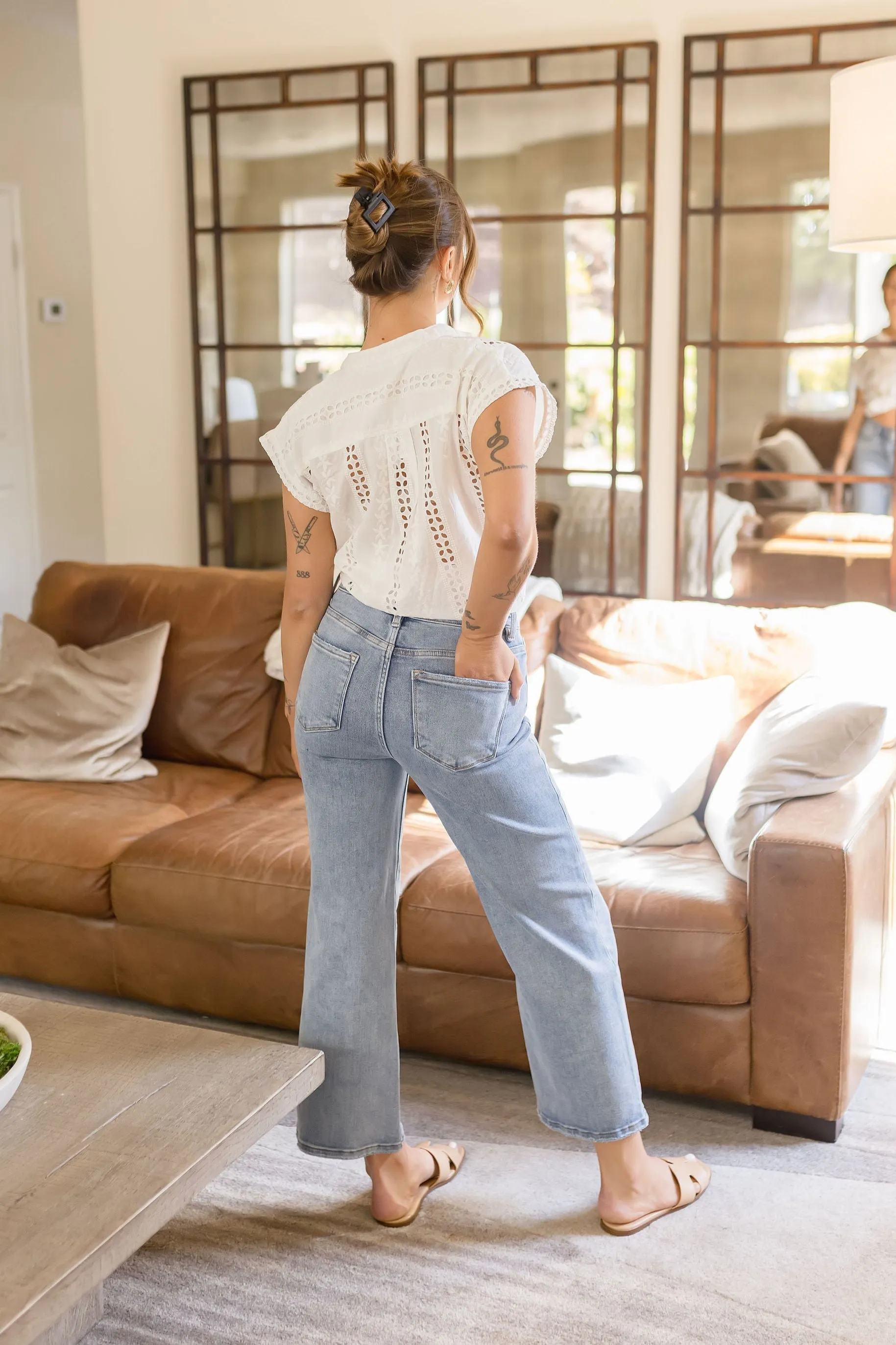 Courtney High Rise Crop Wide Leg Jeans Light Wash