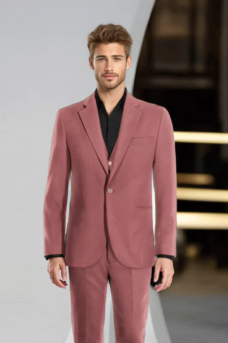 Dark Pink Slim fit 3 piece 1-Button Suit