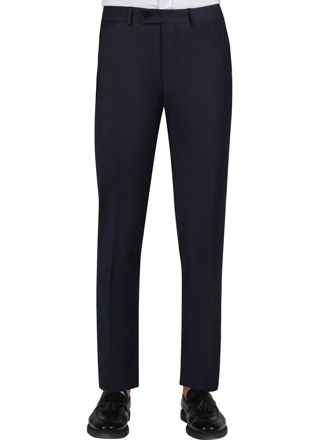 Di'nucci Slim Fit Navy With Brown Windowpane Peak Lapel Wool Blend Suit