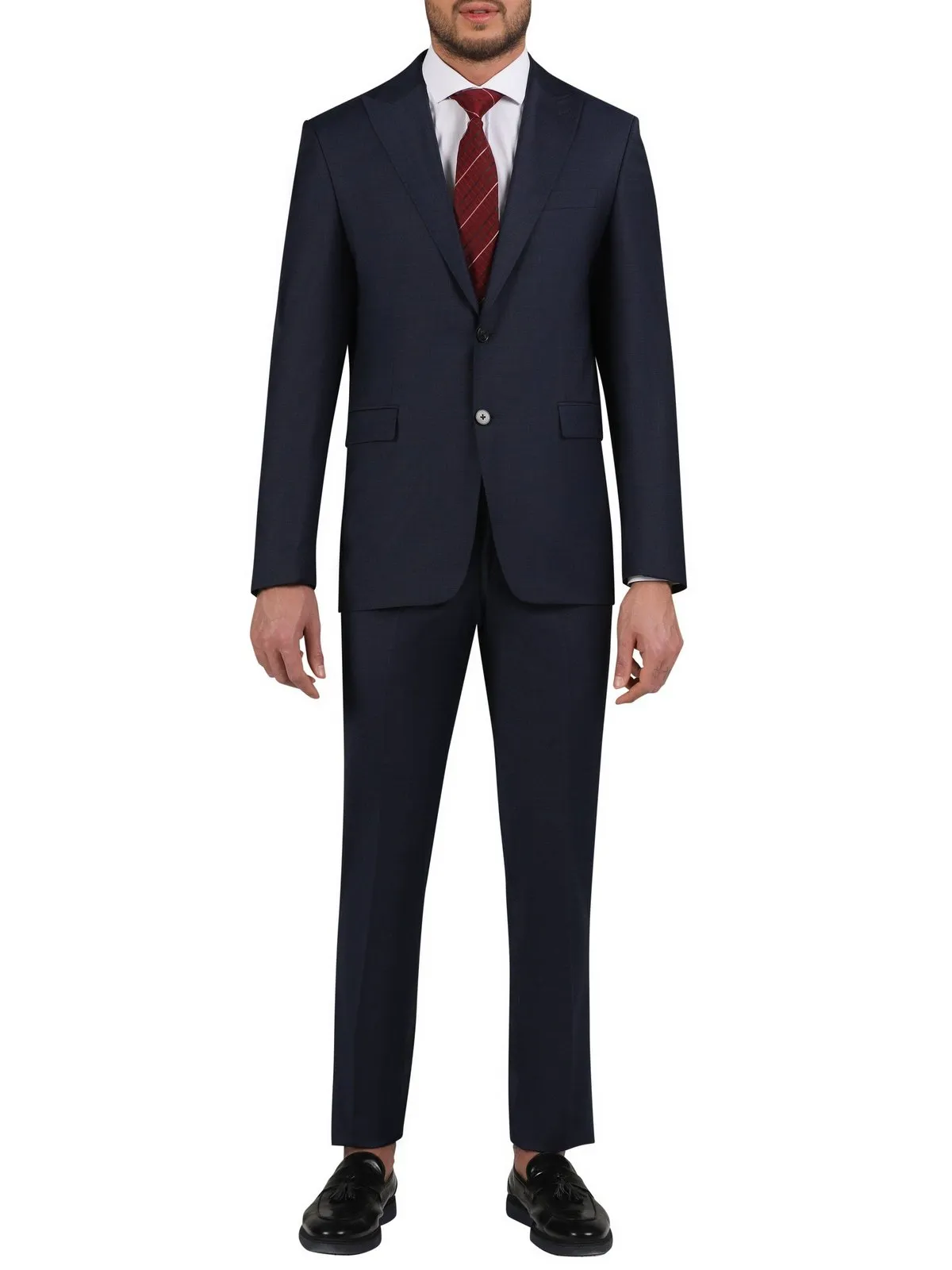 Di'nucci Slim Fit Navy With Brown Windowpane Peak Lapel Wool Blend Suit