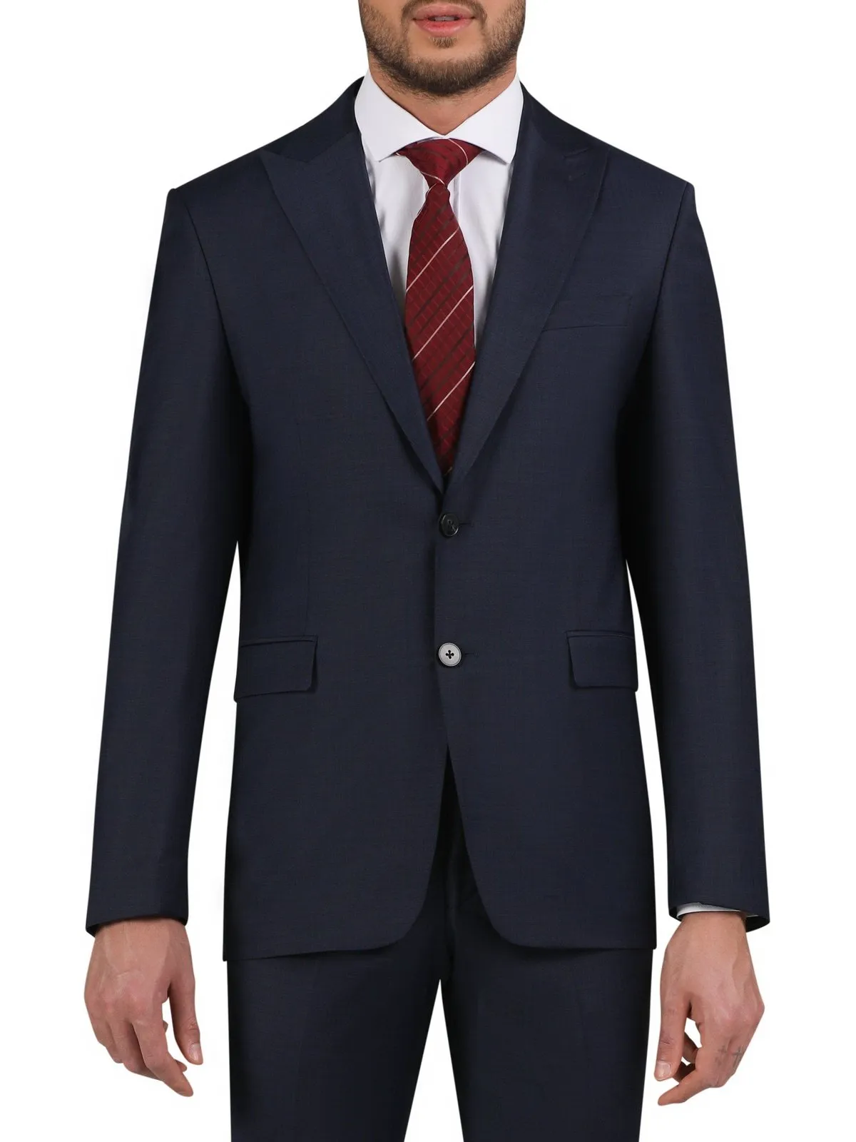 Di'nucci Slim Fit Navy With Brown Windowpane Peak Lapel Wool Blend Suit