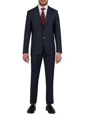 Di'nucci Slim Fit Navy With Brown Windowpane Peak Lapel Wool Blend Suit