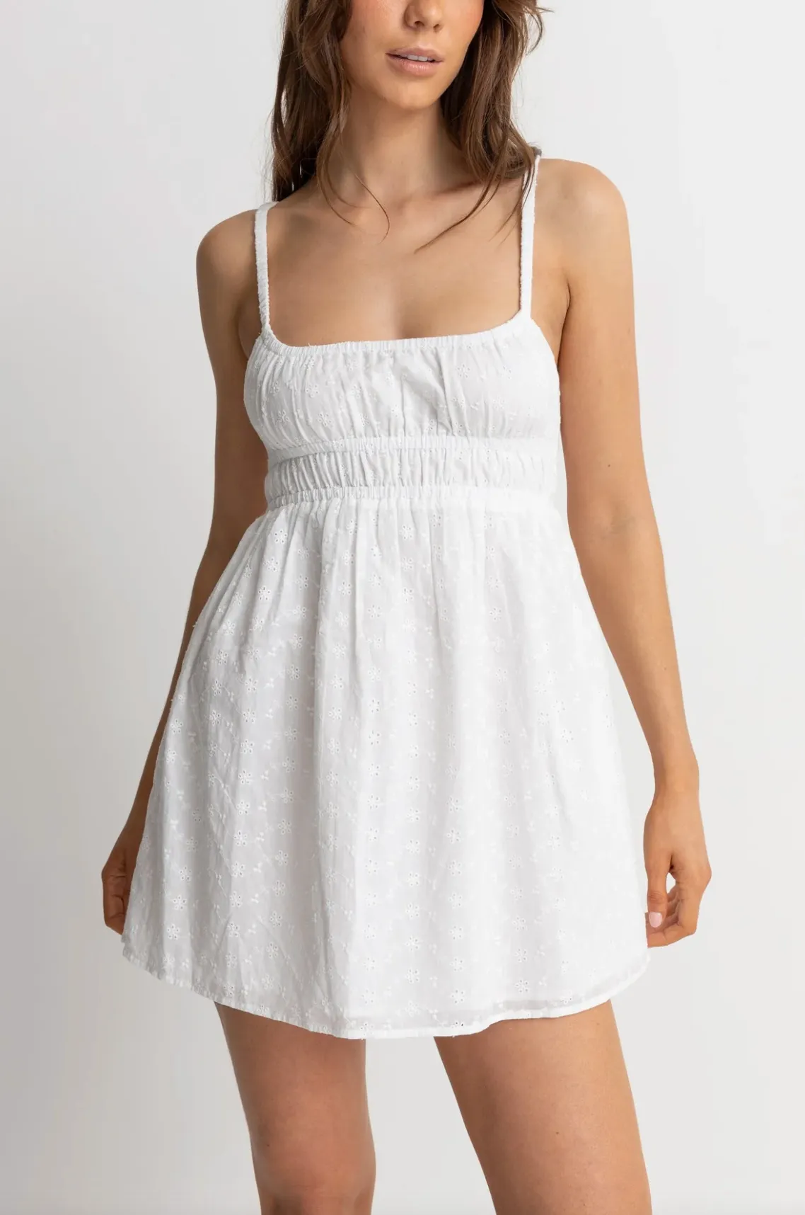 Fae Broderie Mini Dress- White