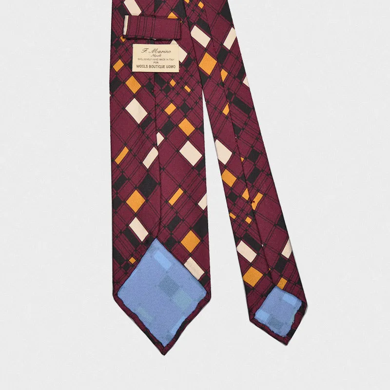 F.Marino Handmade Silk Tie 3-Fold Vintage Style 60s Plum