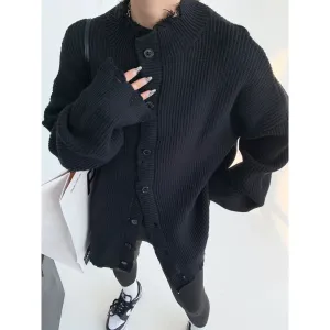 Frayed Collar Cozy Knit Button Sweatshirt