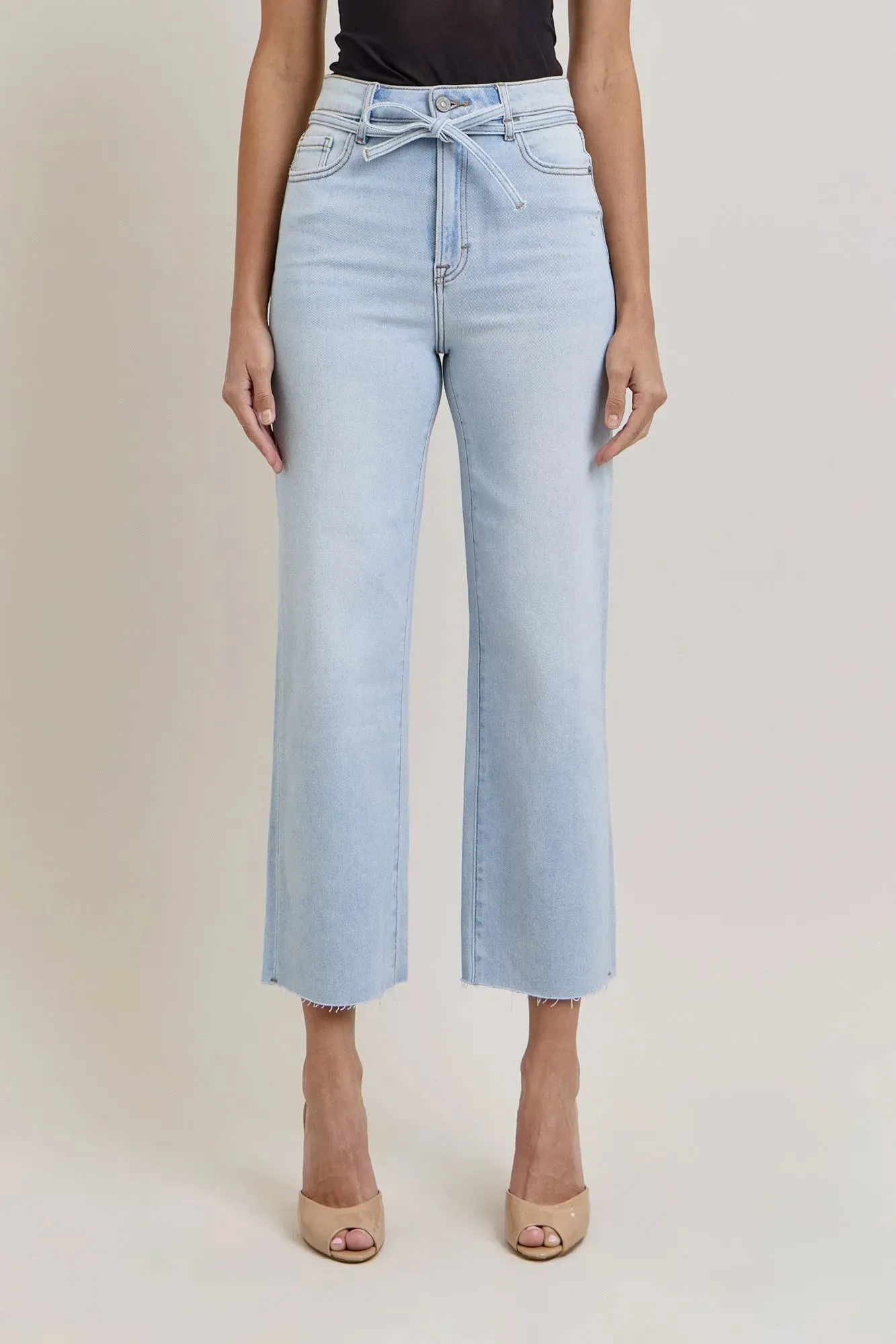 HIDDEN High Rise Light Wash Tie Waist Jean