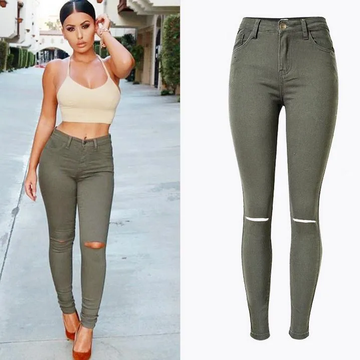 High Waist Plus Size Holes Slim Hot Jeans