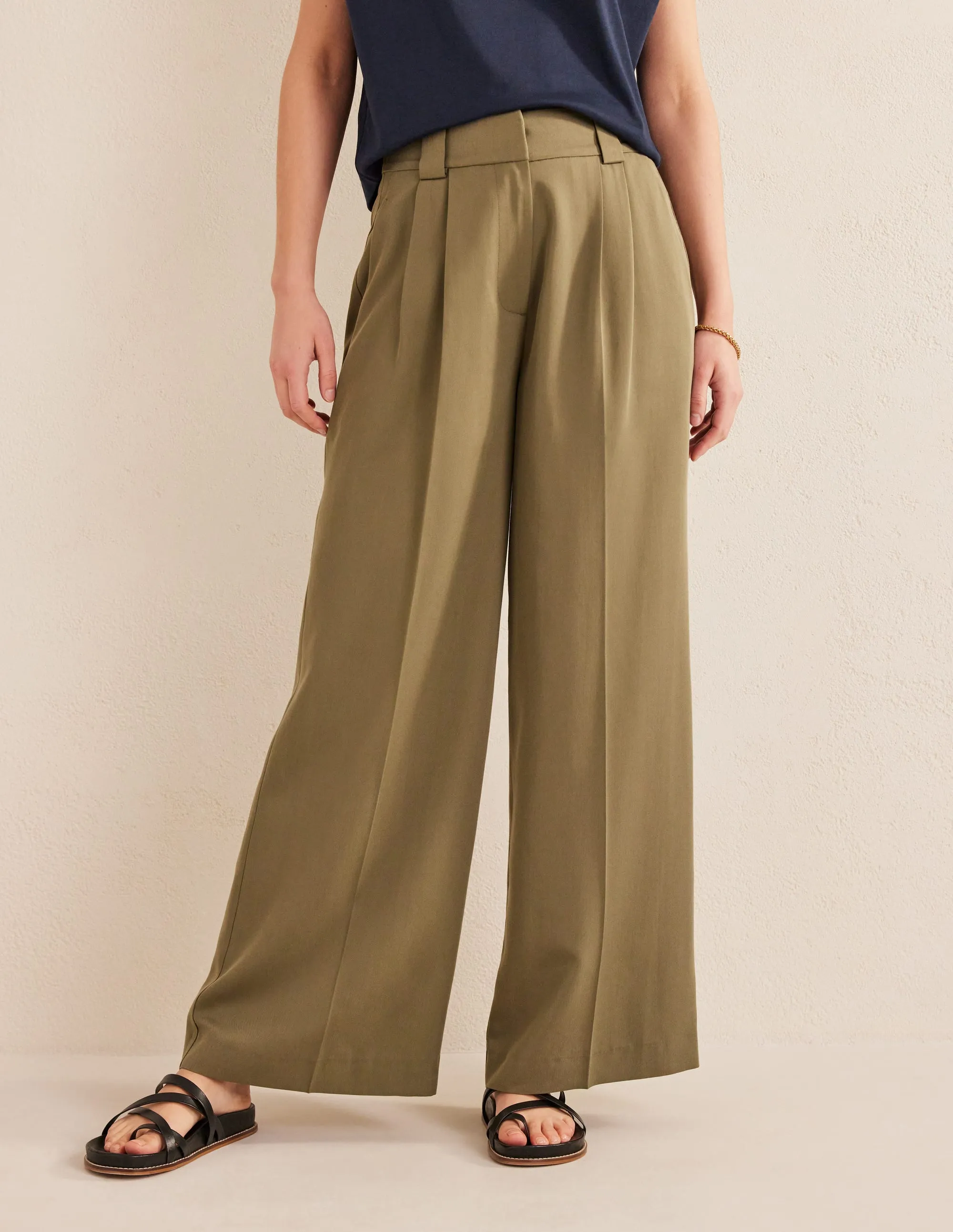 Islington Wide Leg Trousers-Washed Khaki