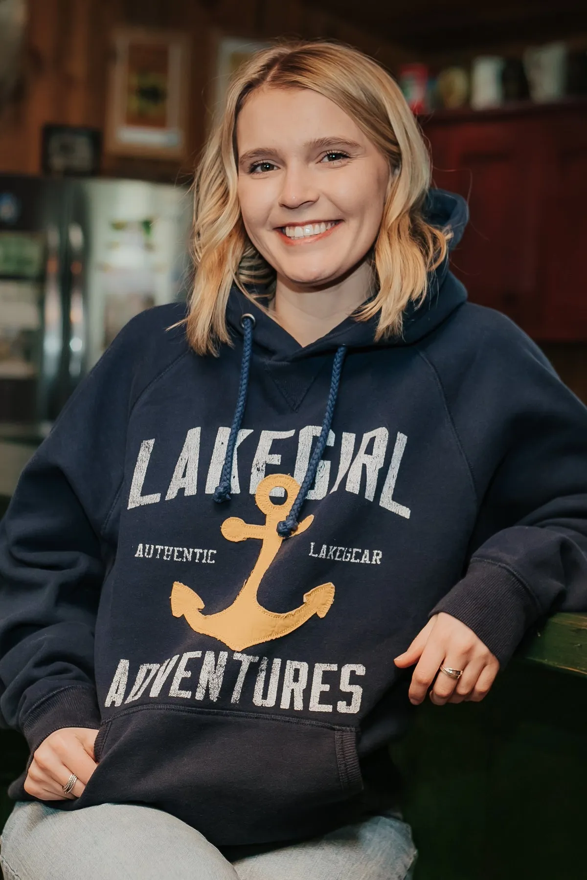 Lakegirl - Sanded Fleece Hooded Sweatshirt - Navy
