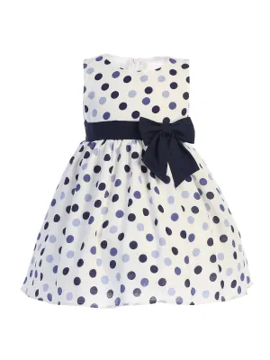 Little Girls Navy Polka Dots Bow Sleeveless Rayon Easter Dress 2T-6
