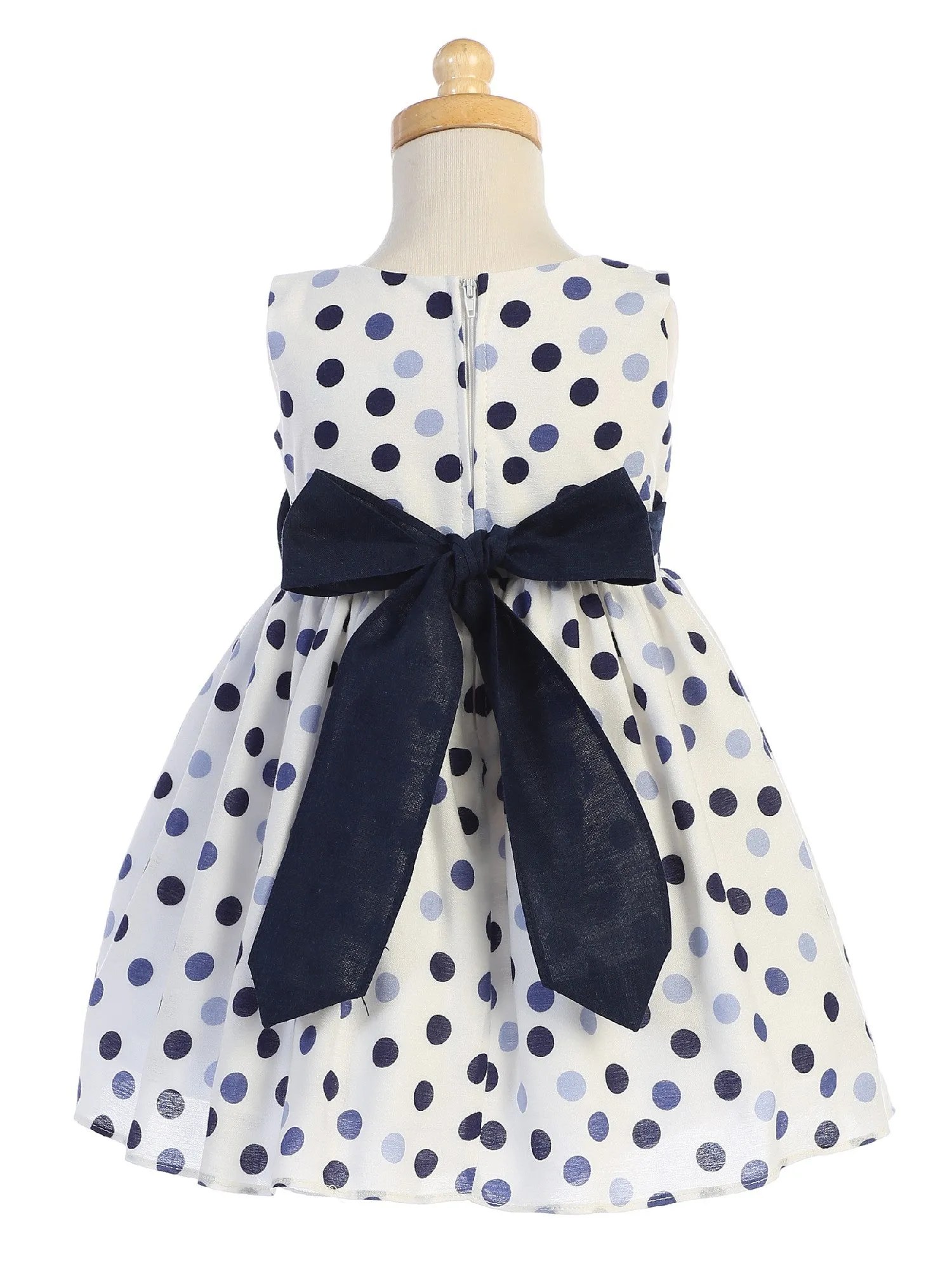 Little Girls Navy Polka Dots Bow Sleeveless Rayon Easter Dress 2T-6